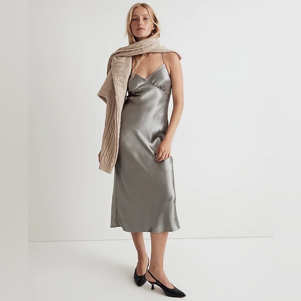 Madewell The Layton Midi Slip Dress in Metallic Recycled Satin